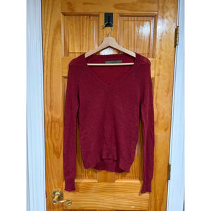 Enza Costa 100% Cashmere V Neck Sweater Burgundy Red Size XS Soft Luxe Knit